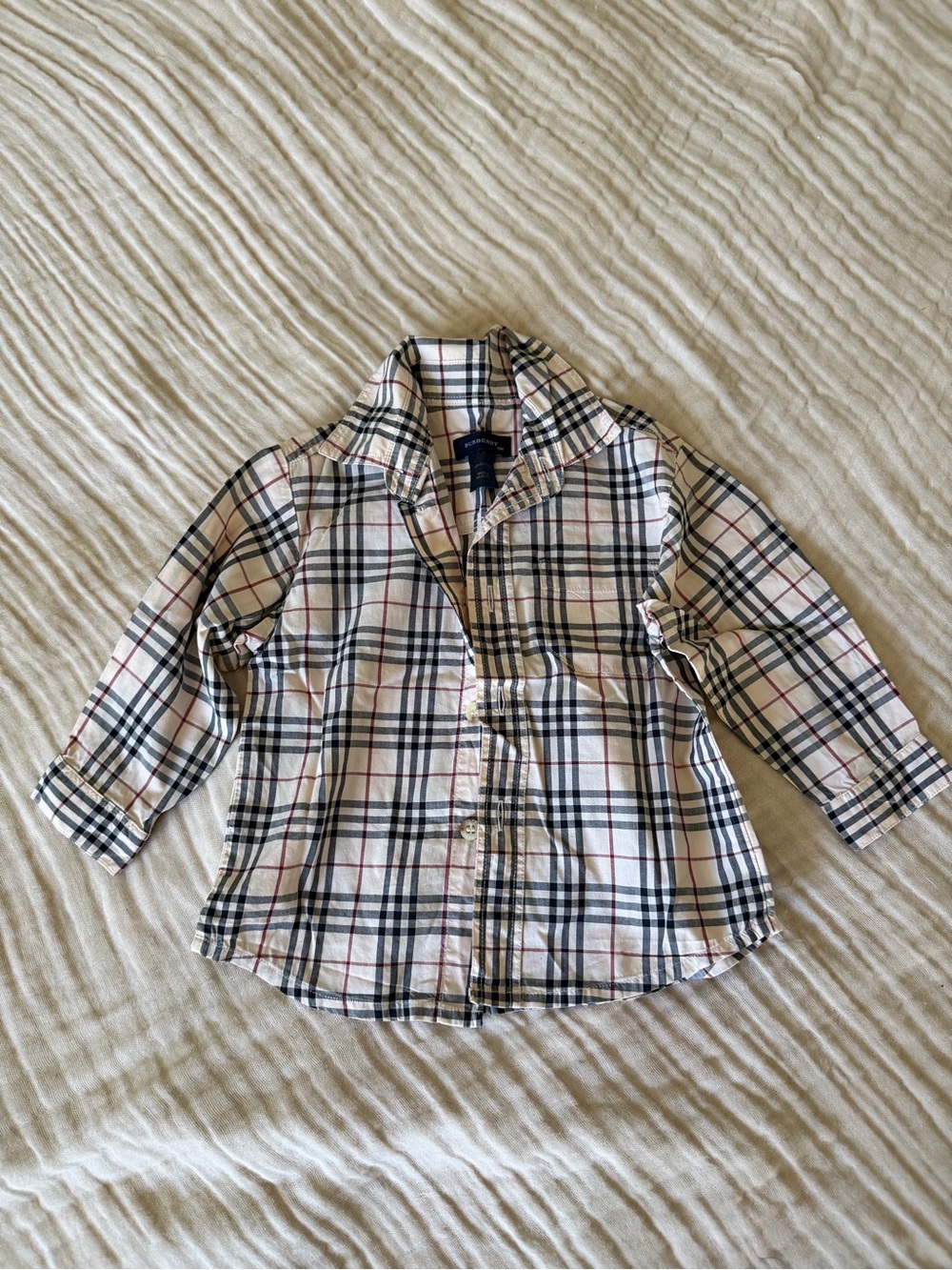 Burberry Classic Plaid Button-Down Shirt - White/Navy/Red - Kids 12M